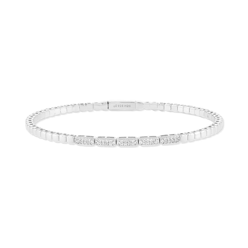 Lab-Created White Sapphire Flex Bangle Bracelet in Sterling Silver, 7.25" – Image 1 of 2