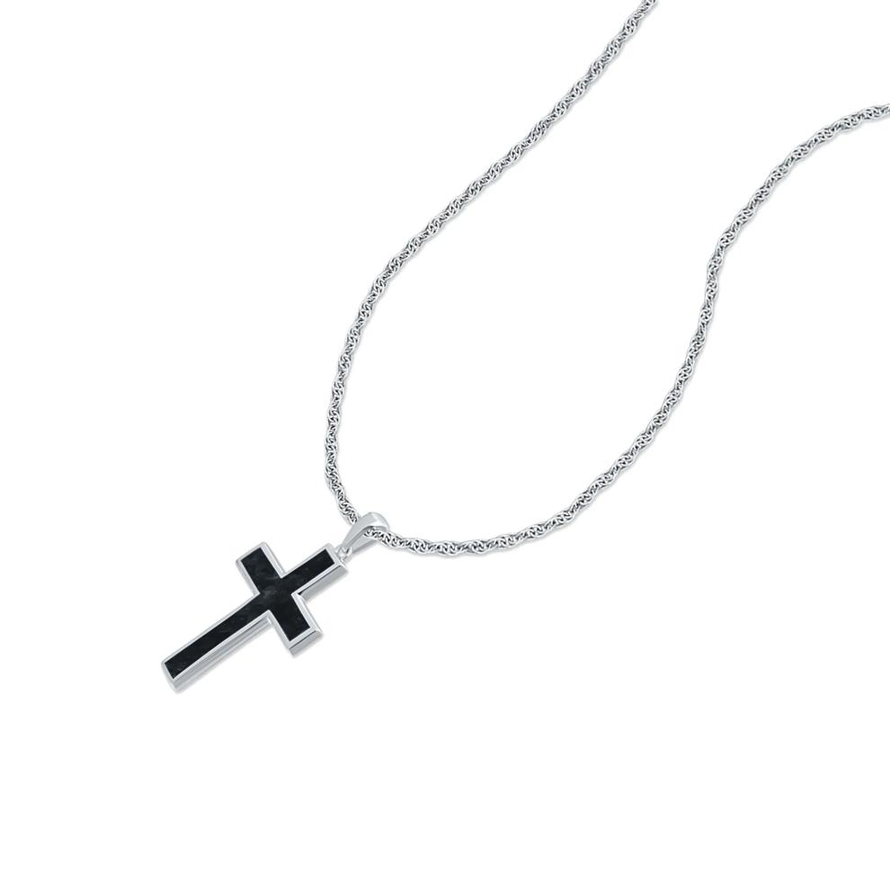 Men's Crushed Black Diamond Cross Pendant Necklace in Sterling Silver – Image 4 of 4