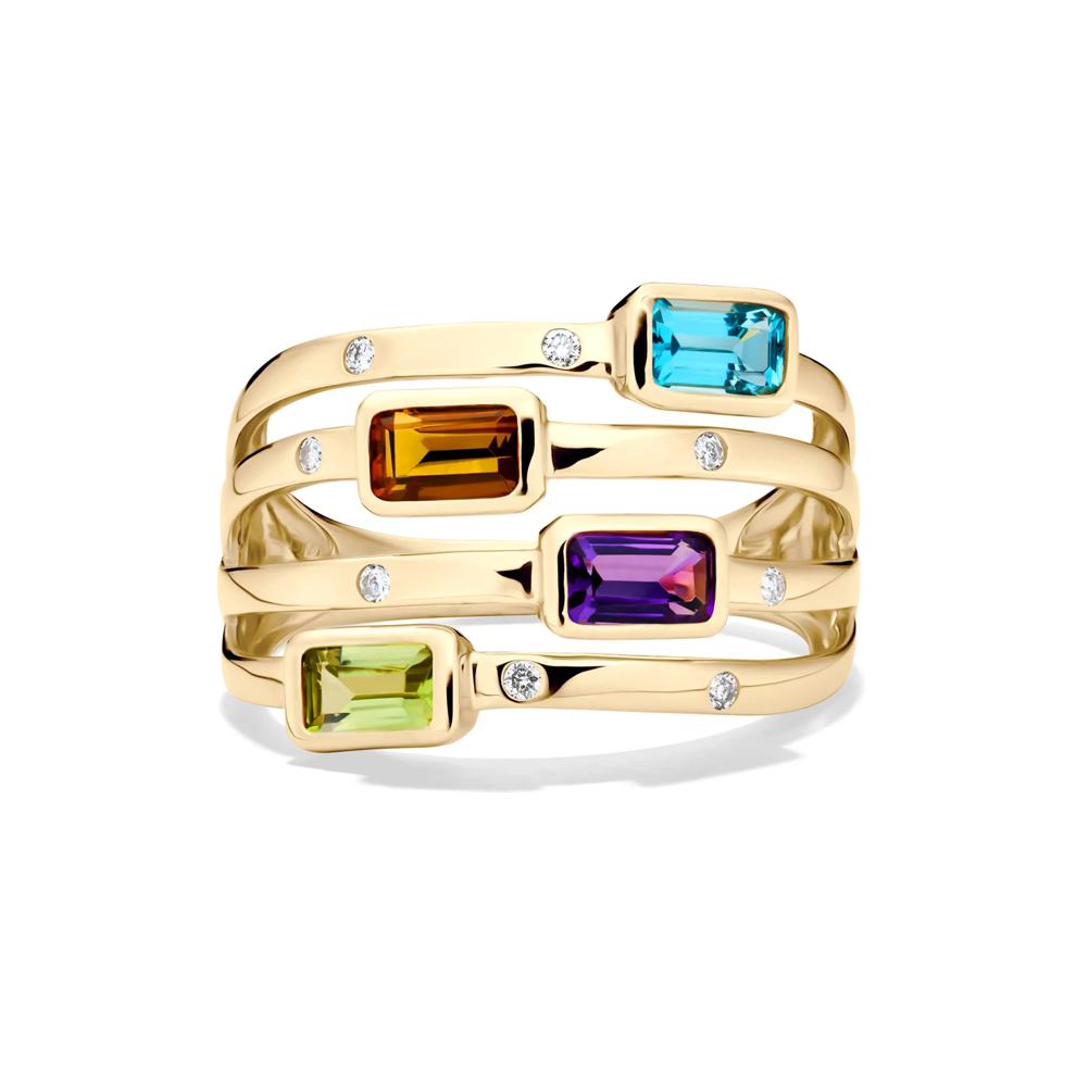 Multi-Row Gemstone and Diamond Accent Ring in 14K Yellow Gold – Image 1 of 4