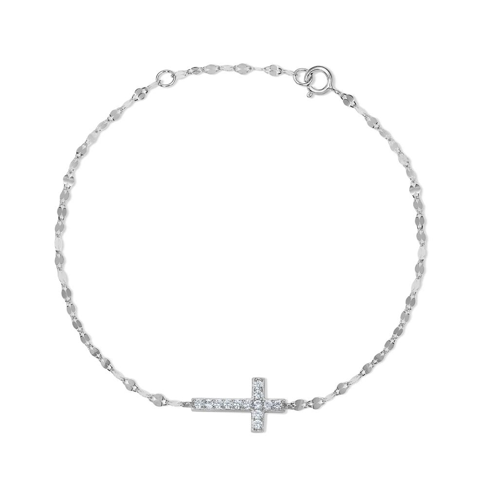 Lab-Created White Sapphire Cross Mirror Chain Bracelet in Sterling Silver, 7.5" – Image 1 of 2