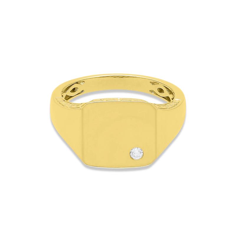 Men&rsquo;s Signet Ring with Diamond Accent in 10K Yellow Gold – Image 1 of 3