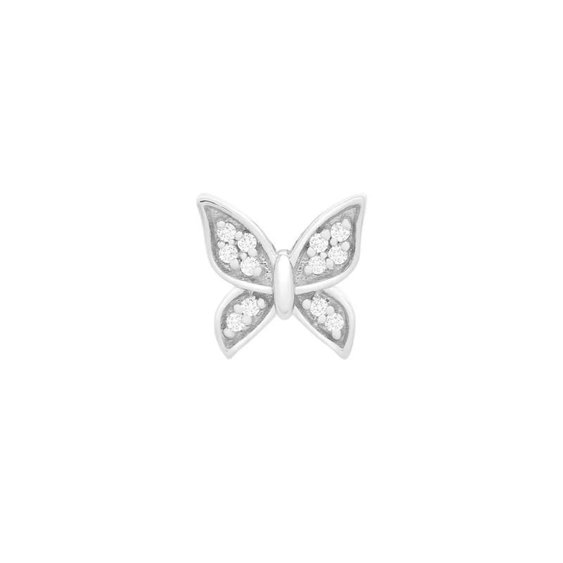 Single Stud Earring Butterfly with Diamond Accents in 10K White Gold – Image 1 of 2