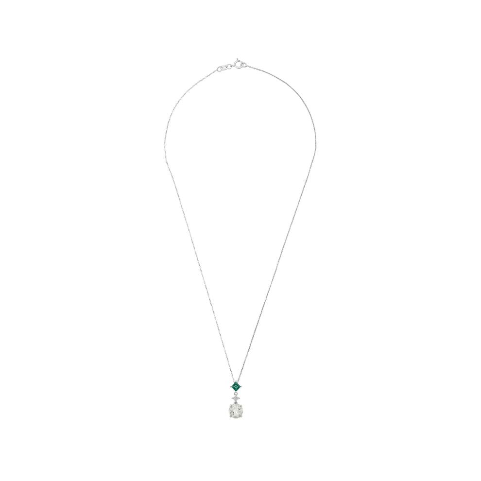 Lab-Created Green Amethyst, Lab-Created Emerald &amp; Lab-Created White Sapphire Drop Pendant Necklace in Sterling Silver – Image 3 of 4