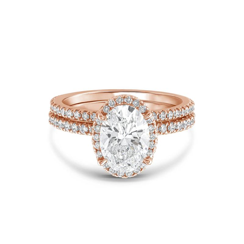 Lab Grown Diamond Oval-Shaped Halo Bridal Set in 14K Rose Gold &#40;2 3/4 ct. tw.&#41; – Image 1 of 3