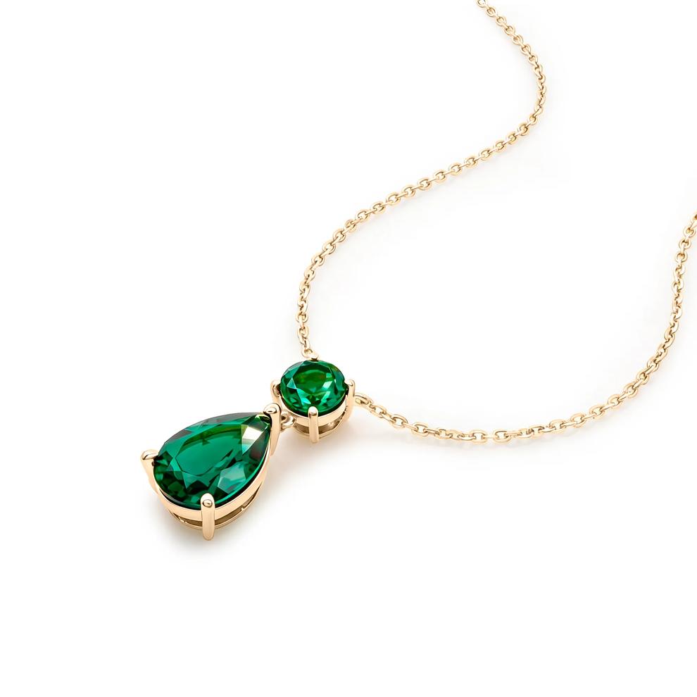 Lab-Created Emerald Pear-Shaped Drop Pendant Necklace in 14K Gold Vermeil – Image 4 of 4