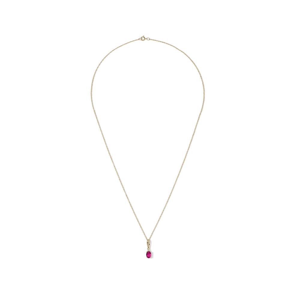 Oval Ruby &amp; Diamond Accent Pendant Necklace in 10K Yellow Gold – Image 3 of 4