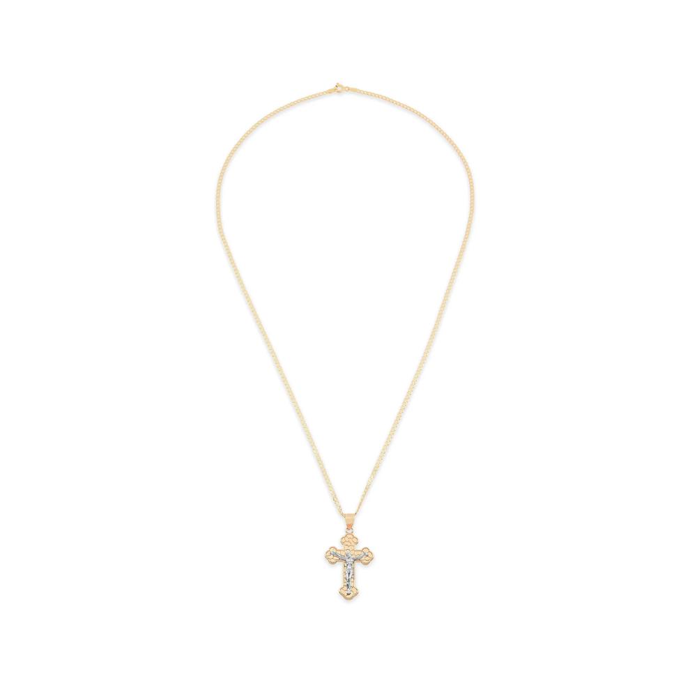 Polished Nugget Crucifix Pendant Necklace in 10K Yellow &amp; White Gold – Image 2 of 4