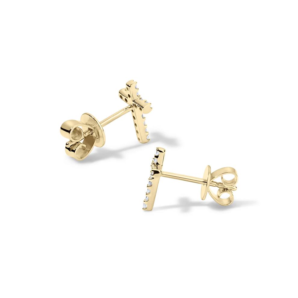 Diamond Cross Stud Earrings in 10K Yellow Gold (1/8 ct. tw.) – Image 2 of 2