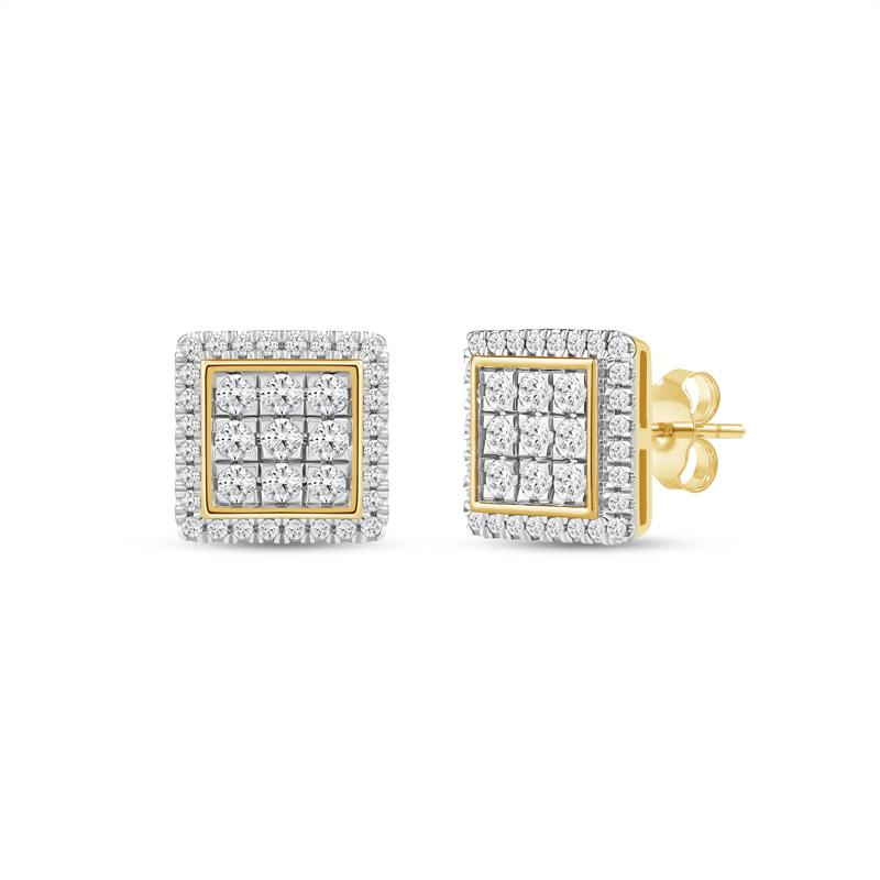 Men&#39;s Lab Grown Diamond Square Stud Earrings in 10K Yellow Gold &#40;1 ct. tw.&#41; – Image 1 of 3