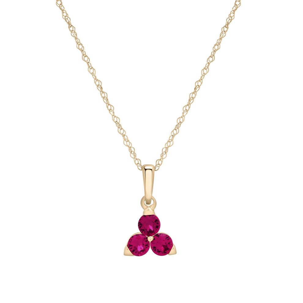 Lab-Created Ruby Three-Stone Triangle Birthstone Pendant in 10K Yellow Gold – Image 1 of 4