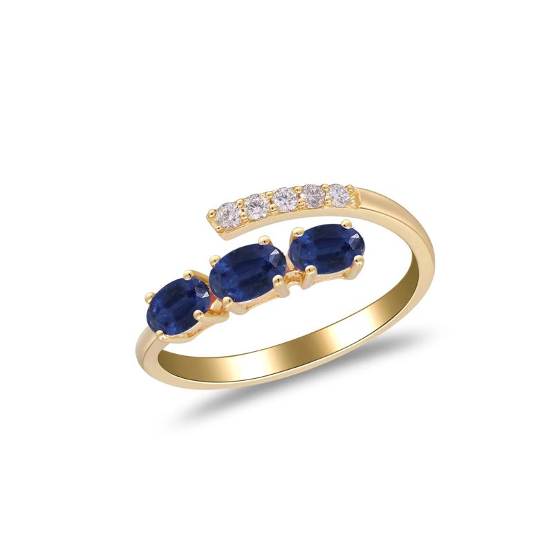 Blue Sapphire and Diamond Bypass Ring in 10K Yellow Gold &#40;1/10 ct. tw.&#41; – Image 4 of 4
