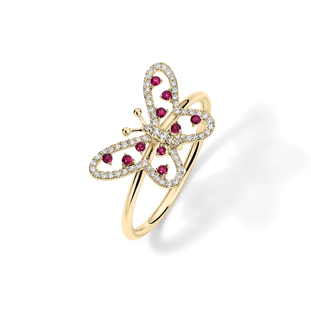 Ruby &amp; Diamond Butterfly Ring in 14K Yellow Gold (1/10 ct. tw.) – Image 4 of 4