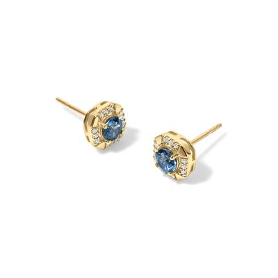 Montana Blue Sapphire & Diamond Stud Earrings in 10K Yellow Gold (1/10 ct. tw.)
