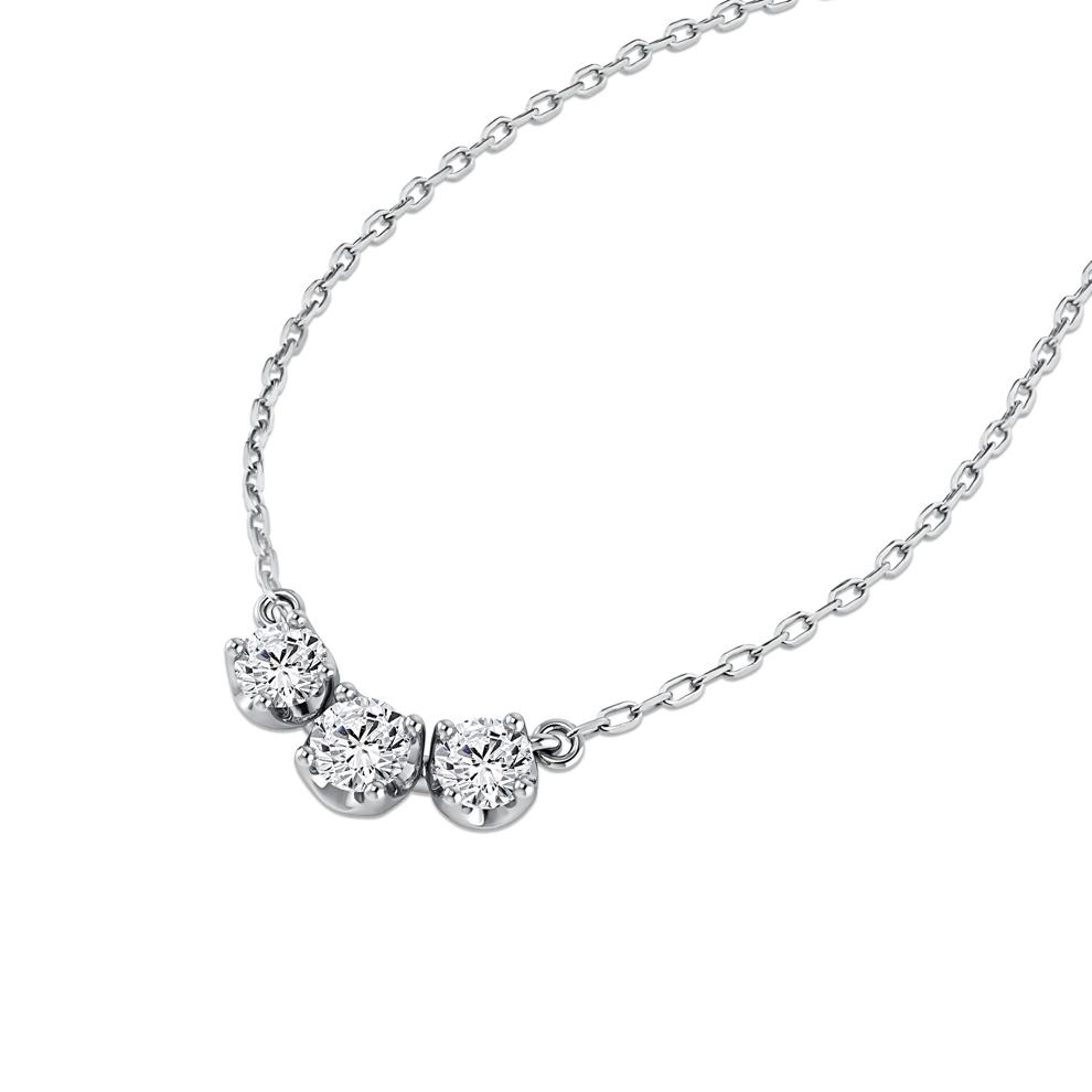 Diamond Round Three-Stone Pendant Necklace in 10K White Gold (1/2 ct. tw.) – Image 4 of 4