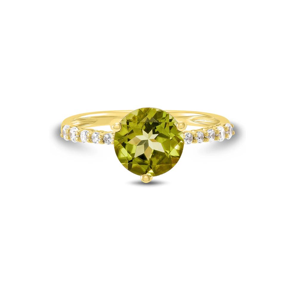 Round Peridot &amp; Diamond Ring in 10K Yellow Gold (1/7 ct. tw.) – Image 1 of 3