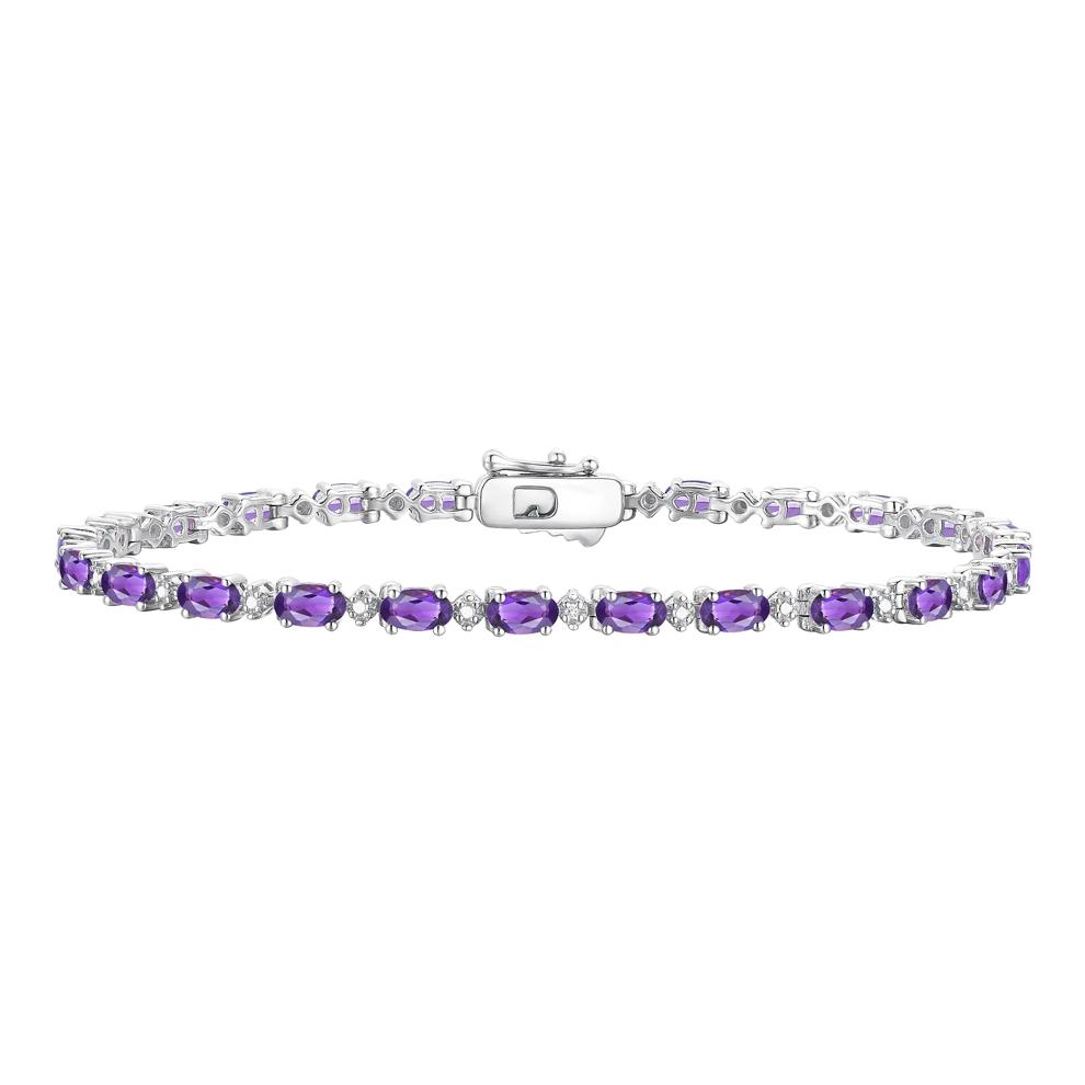 Amethyst &amp; Diamond Bracelet in Sterling Silver – Image 1 of 2