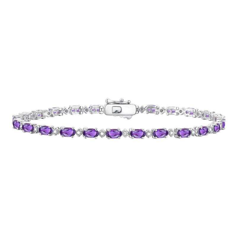 Amethyst &amp; Diamond Bracelet in Sterling Silver – Image 1 of 2