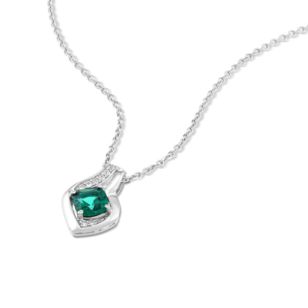 Lab-Created Emerald &amp; Lab-Created White Sapphire Pendant Necklace in Sterling Silver – Image 4 of 4