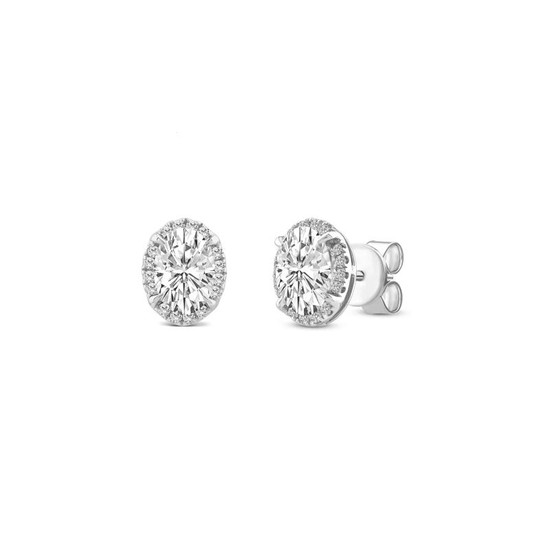 Lab Grown Diamond Oval Halo Earrings in 10K White Gold &#40;1 1/2 ct. tw.&#41; – Image 1 of 3