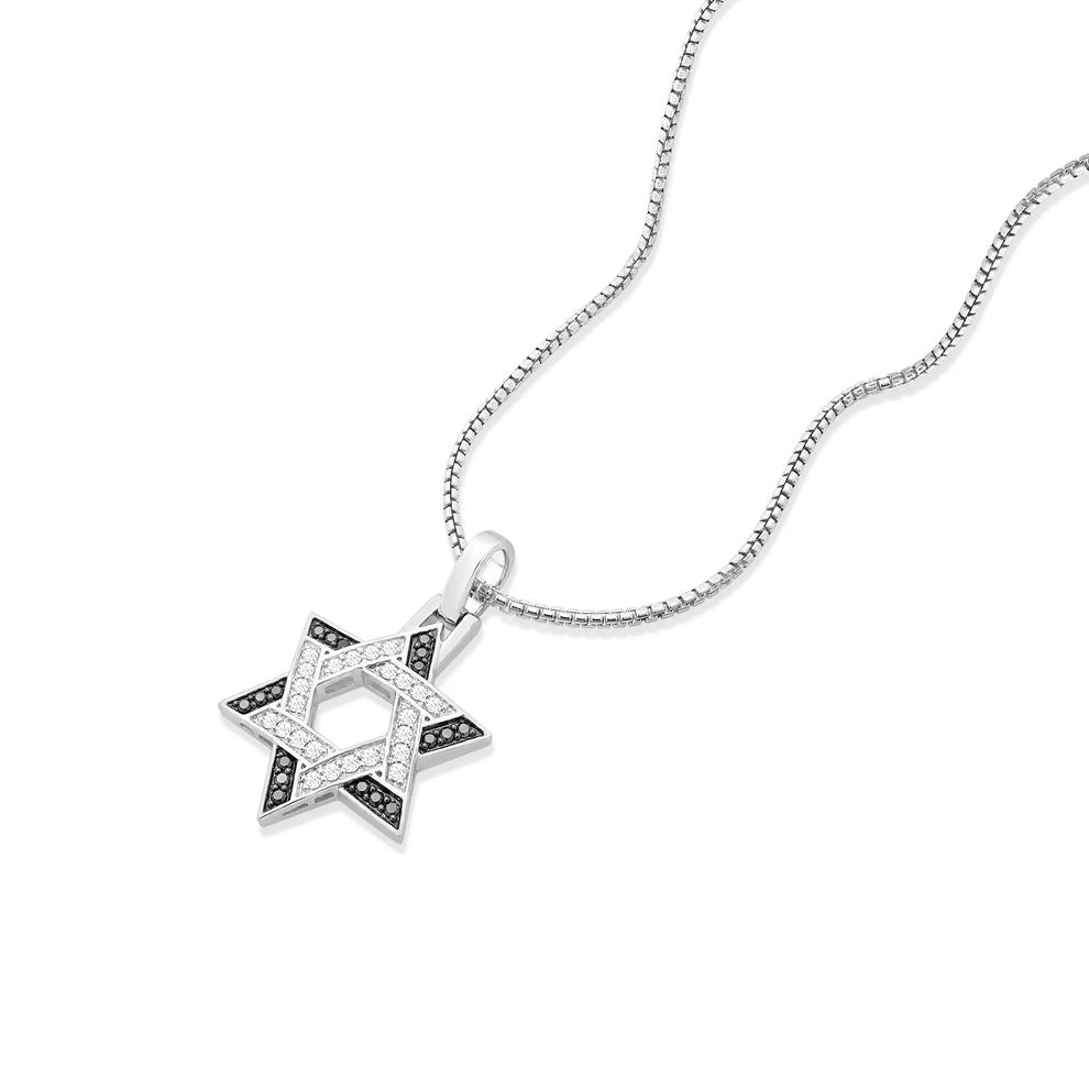 Men's Black &amp; White Diamond Star of David Pendant Necklace in Sterling Silver (3/8 ct. tw.) – Image 4 of 4