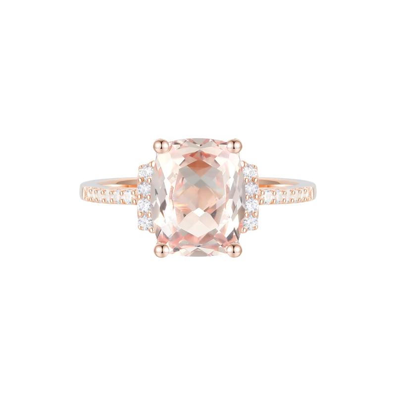 Cushion-Cut Morganite and Diamond Ring in 10K Rose Gold &#40;1/7 ct. tw.&#41; – Image 1 of 3