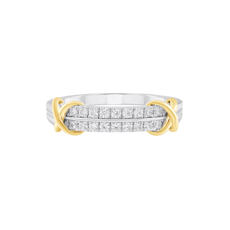 Diamond Double Row Band in Sterling Silver &amp; 10K Yellow Gold &#40;1/4 ct. tw.&#41; – Image 1 of 3