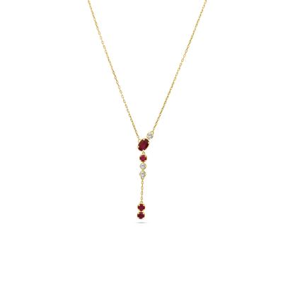Ruby & Diamond Lariat Pendant Necklace in 10K Yellow Gold (1/7 ct. tw.)