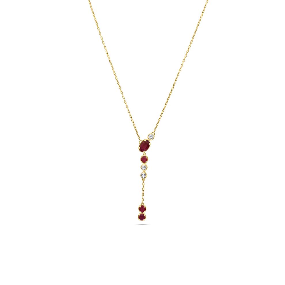 Ruby &amp; Diamond Lariat Pendant Necklace in 10K Yellow Gold (1/7 ct. tw.) – Image 1 of 4