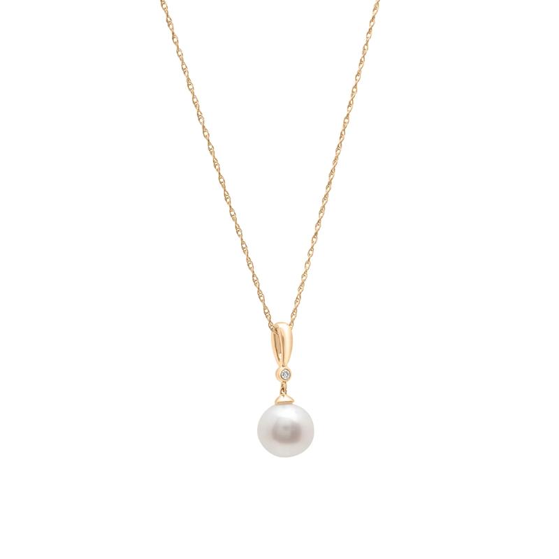Freshwater Cultured Pearl and Diamond Accent Pendant in 10K Yellow Gold – Image 2 of 4