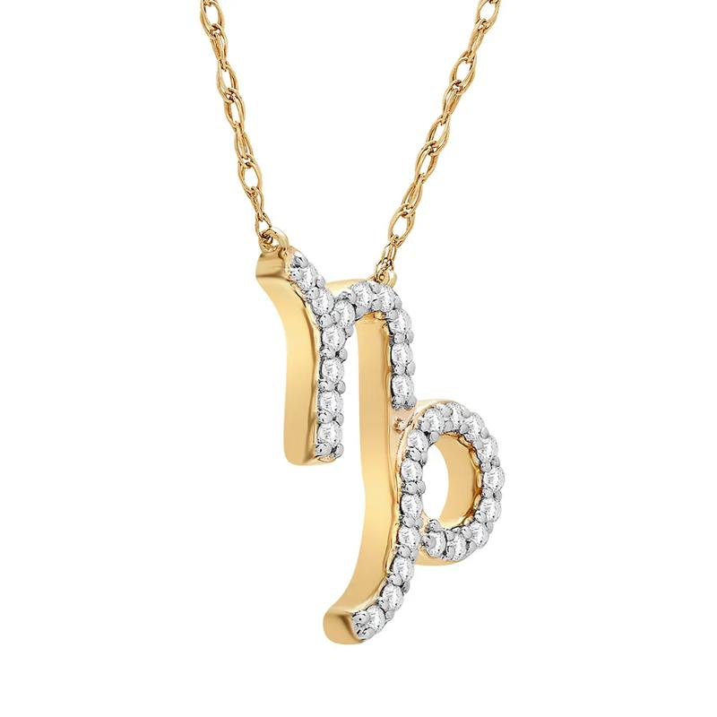 Capricorn Zodiac Necklace with Diamonds in 10K Yellow Gold &#40;1/10 ct. tw.&#41; – Image 2 of 3