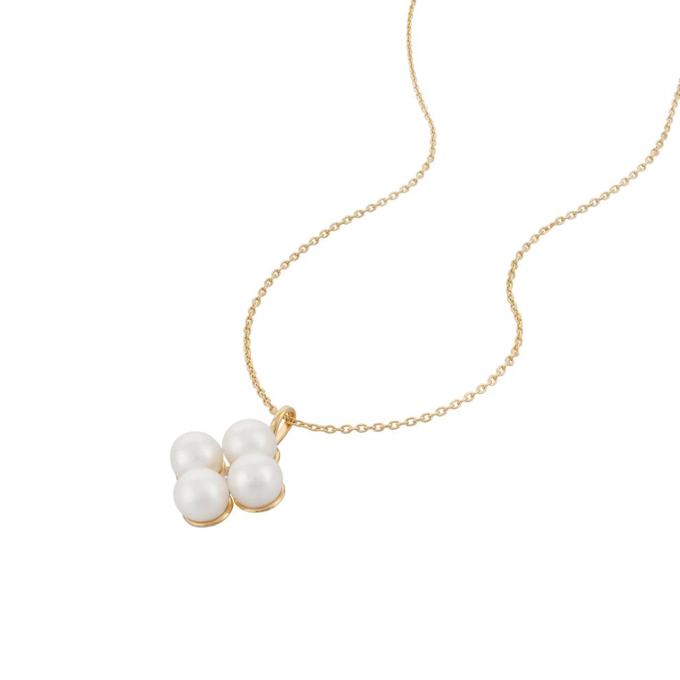 Freshwater Cultured Pearl &amp; Diamond Accent Clover Pendant Necklace in Vermeil – Image 3 of 4