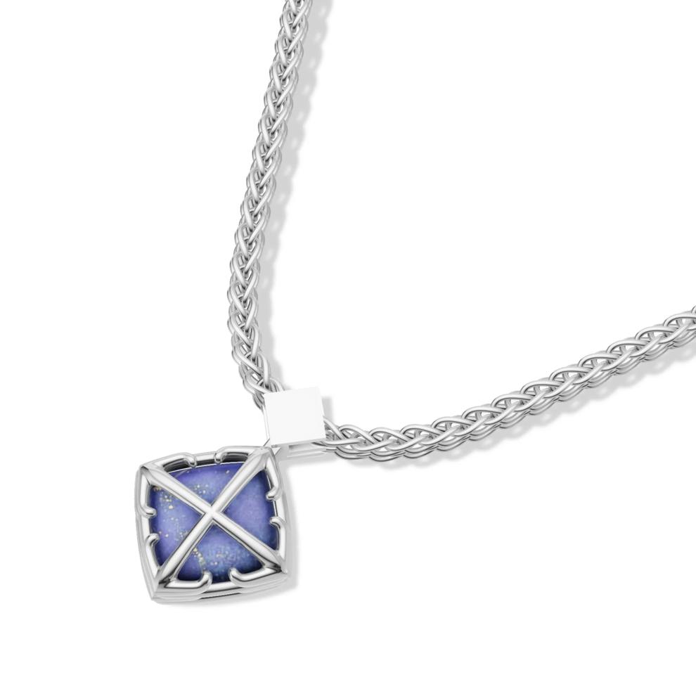 Men's Lapis Diamond-Shaped Arrow Design Pendant Necklace in Sterling Silver – Image 4 of 4