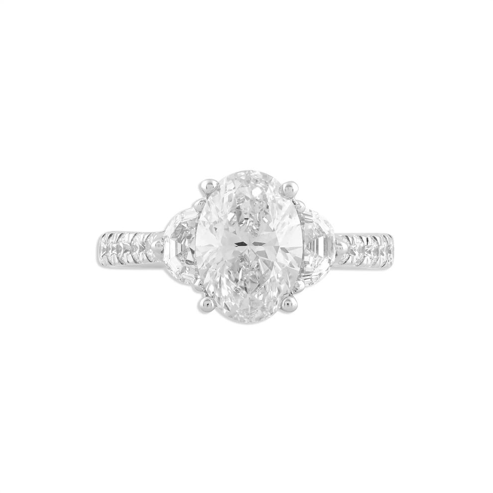 Lab Grown Diamond Oval Center Three-Stone Engagement Ring in 14K White Gold (3 ct. tw.) – Image 1 of 4