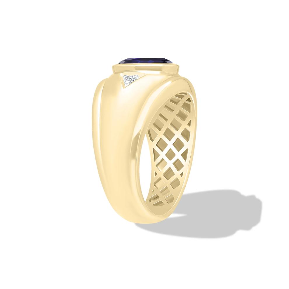 Men's Lab-Created Blue Sapphire &amp; Diamond Accent Ring in 10K Yellow Gold – Image 3 of 4