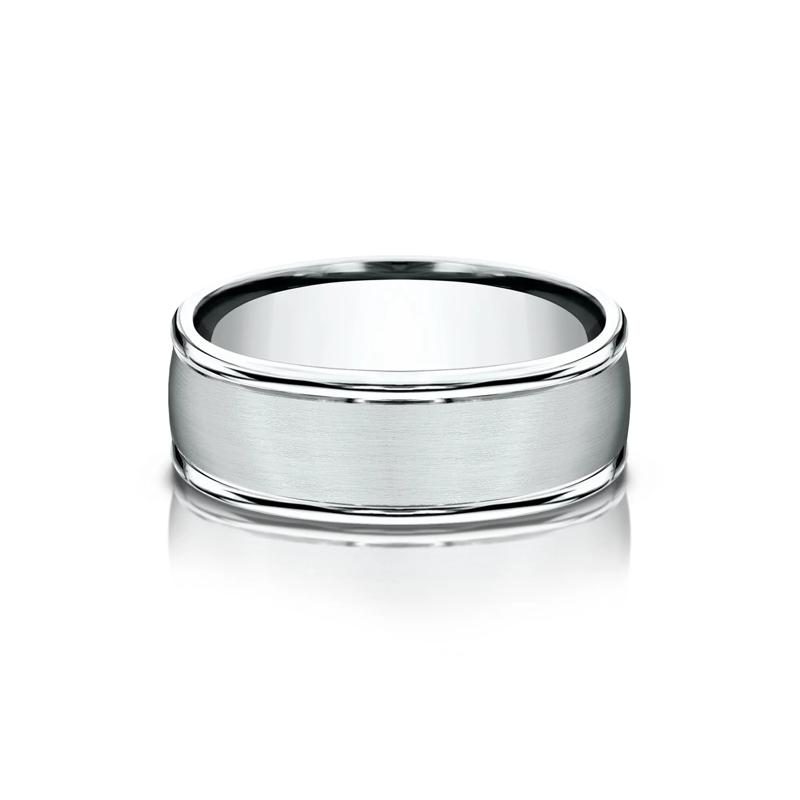 Men&rsquo;s Satin Wedding Band in 14K White Gold, 8MM – Image 1 of 3