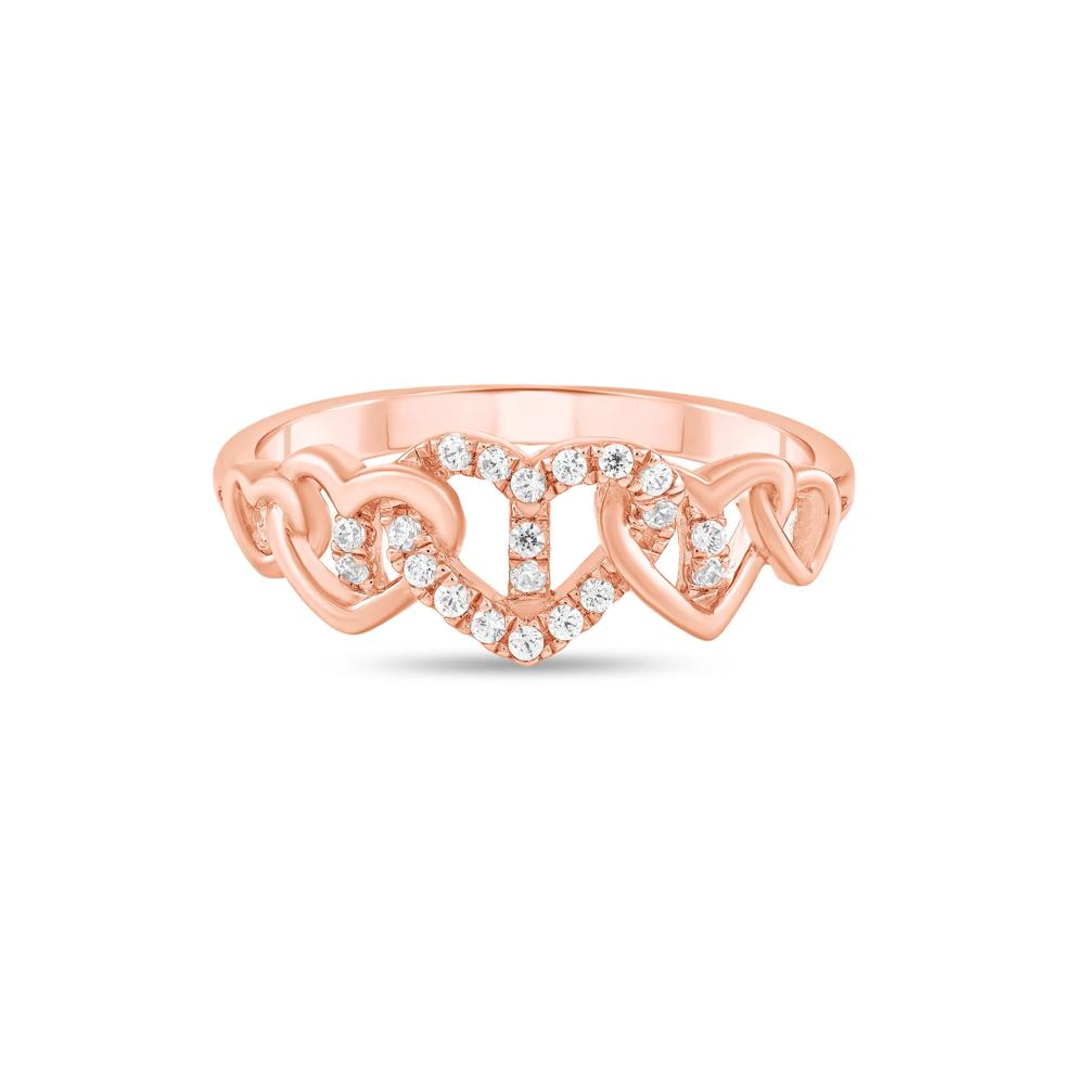 Diamond Linked Heart Ring in 10K Rose Gold (1/8 ct. tw.) – Image 1 of 4