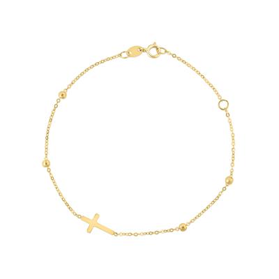 Cross Bracelet in 14K Yellow Gold, 7”