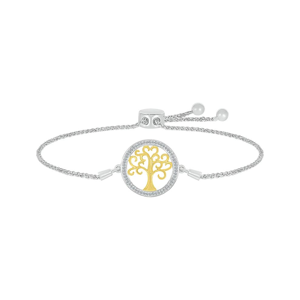 Tree of Life Bolo Bracelet with Diamonds in Sterling Silver &amp; 10K Yellow Gold (1/8 ct. tw.) – Image 1 of 1