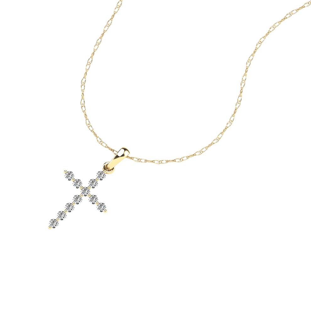 Diamond Cross Pendant Necklace in 10K Yellow Gold (1/5 ct. tw.) – Image 4 of 4