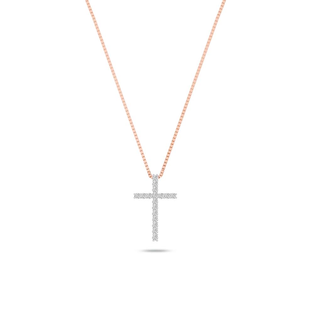 Lab Grown Diamond Cross Necklace in 10K Rose Gold (1/2 ct. tw.) – Image 1 of 4