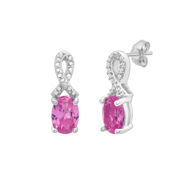Lab-Created Pink Sapphire &amp; Diamond Accent Pendant &amp; Earrings Boxed Set in Sterling Silver – Image 2 of 6