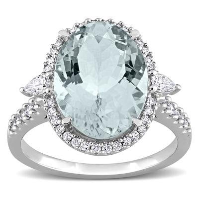 Aquamarine and Diamond Ring in 14K White Gold (1/2 ct. tw.)