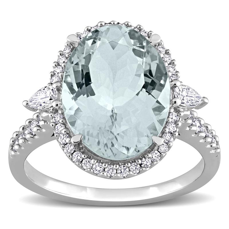 Aquamarine and Diamond Ring in 14K White Gold &#40;1/2 ct. tw.&#41; – Image 1 of 7