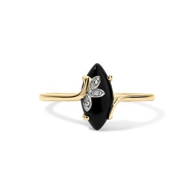 Marquise Black Onyx & Diamond Accent Ring in 10K Yellow Gold