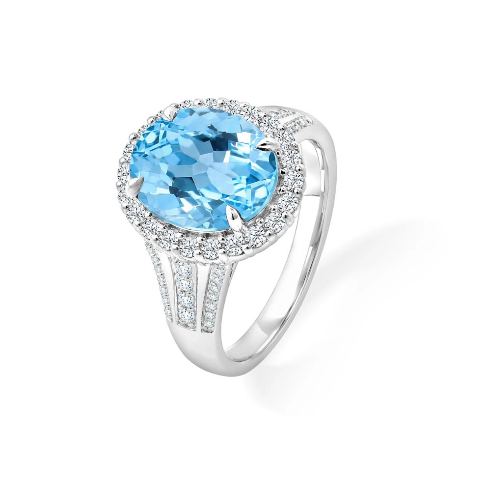 Blue Topaz &amp; Diamond Halo Ring in 10K White Gold (1/2 ct. tw.) – Image 4 of 4