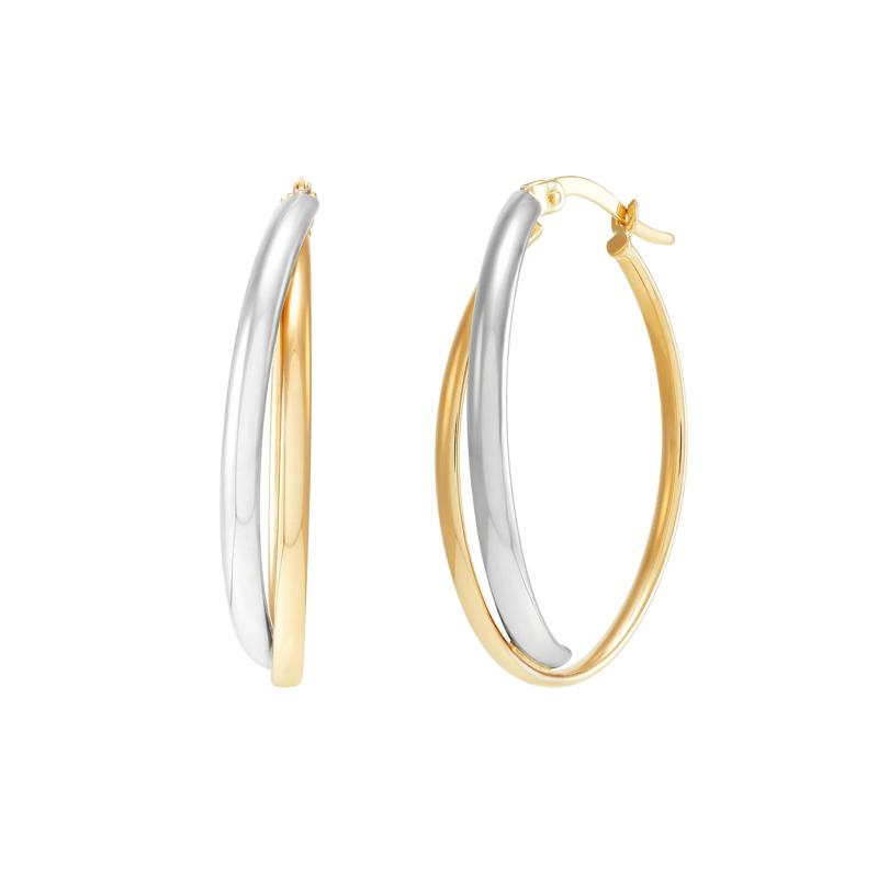 Double Row Oval Hoops in 14K Yellow and White Gold – Image 1 of 2