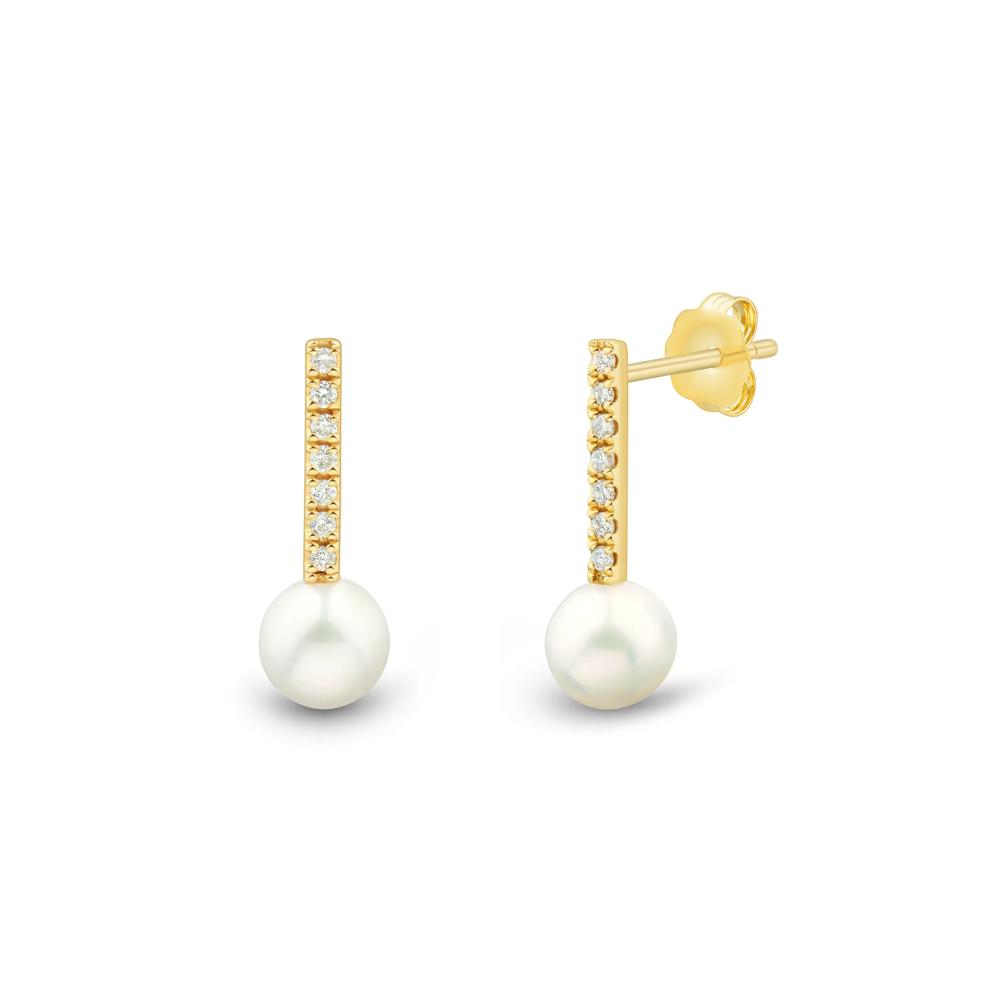 Freshwater Cultured Pearl and Diamond Drop Earrings in 10K Yellow Gold (1/10 ct. tw.) – Image 1 of 2