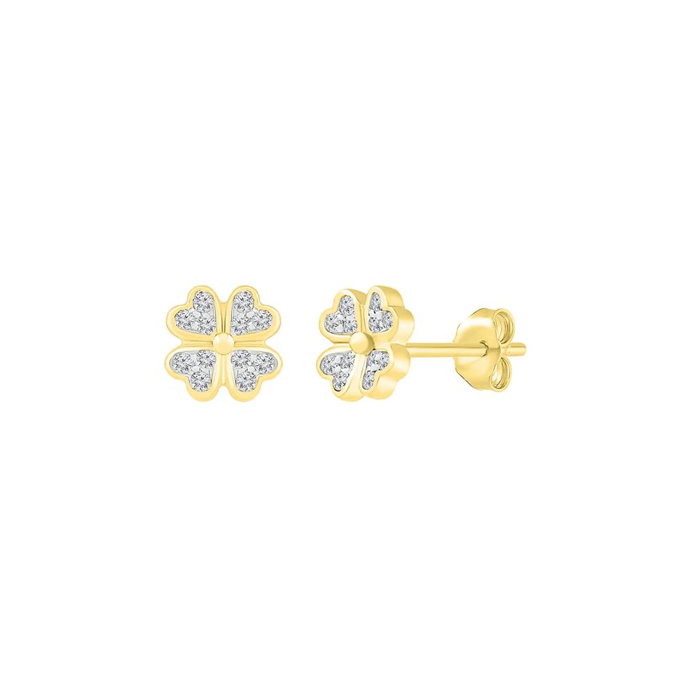 Diamond Clover Earrings in 10K Yellow Gold (1/10 ct. tw.) – Image 1 of 3