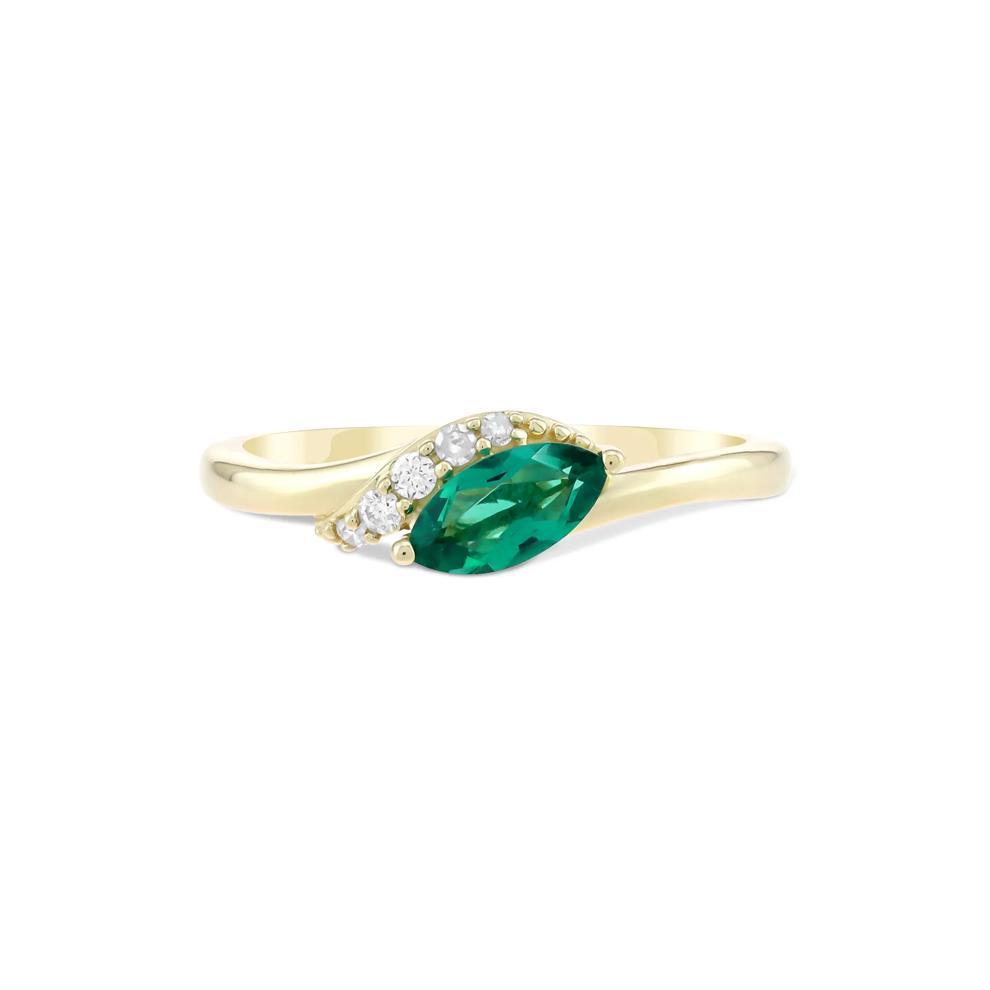 Lab-Created Emerald &amp; Diamond Accent Ring in 10K Yellow Gold – Image 1 of 4