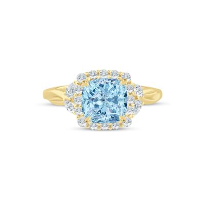 Lab Grown Blue Diamond Halo Engagement Ring in 14K Gold